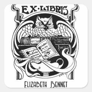 Sticker Carré Ex Libris de hibou ex-libris