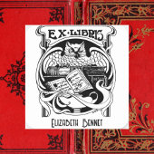 Sticker Carré Ex Libris de hibou ex-libris