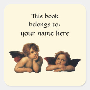 Sticker Carré Ex-libris des Anges de la Madone Sixtine de Raphaë