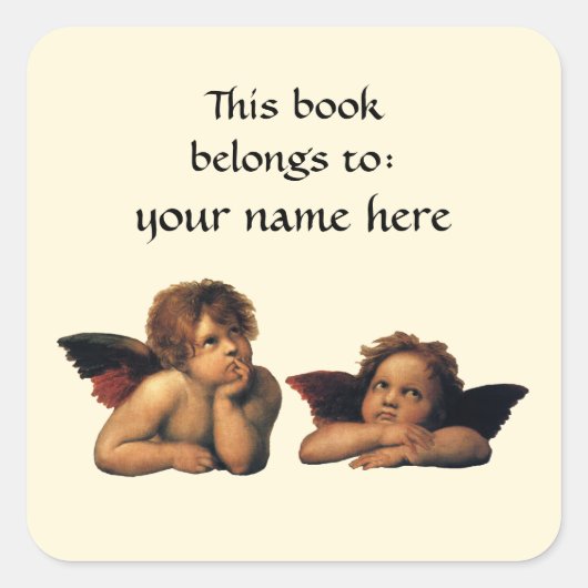 Sticker Carré Ex-libris des Anges de la Madone Sixtine de Raphaë (Devant)