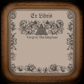 Sticker Carré Ex Libris Flourish Line Art Plaque