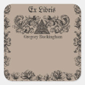 Sticker Carré Ex Libris Flourish Line Art Plaque (Devant)