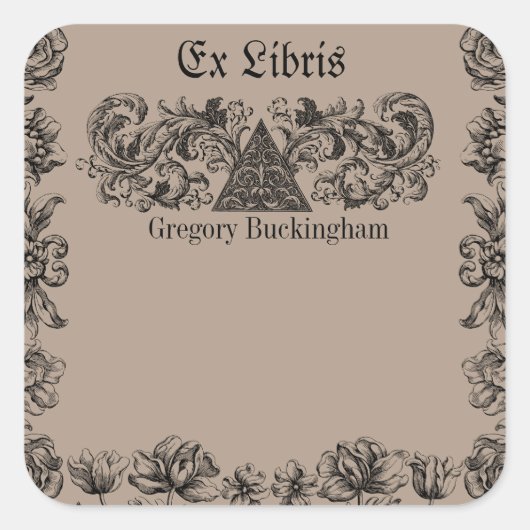 Sticker Carré Ex Libris Flourish Line Art Plaque (Devant)