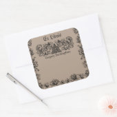 Sticker Carré Ex Libris Flourish Line Art Plaque (Enveloppe)