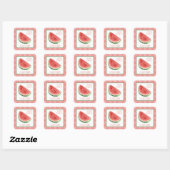 Sticker Carré Ex-libris Gingham Rouge et Pastèque d'Été (Feuille)
