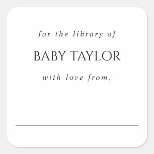 Sticker Carré Ex-libris Moderne Minimaliste pour Baby Shower