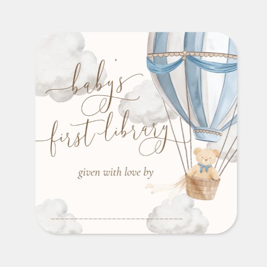 Sticker Carré Ex libris Ourson à peine patient Première biblioth