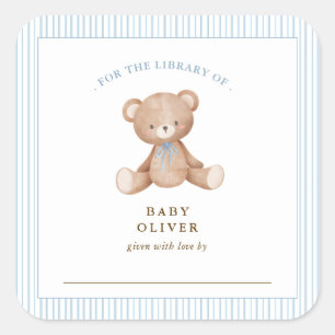Sticker Carré Ex libris ourson mignon bébé garçon