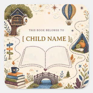 Sticker Carré Ex-libris personnalisé pour enfants