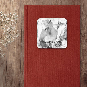 Sticker Carré Ex-libris personnalisé White Horses