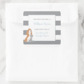 Sticker Carré Ex-libris pour bébé gris rayé animaux chien et cha (Sac)