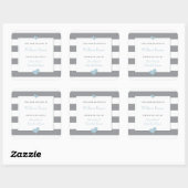 Sticker Carré Ex-libris pour bébé gris rayé cœurs bleu clair (Feuille)