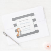 Sticker Carré Ex-libris pour bébé rayures grises animaux chien e (Enveloppe)