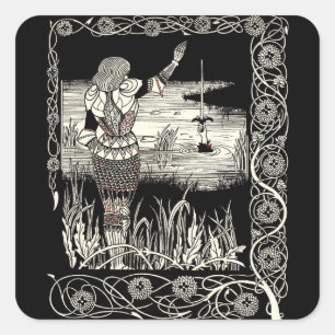 Sticker Carré Excalibur se levant du lac