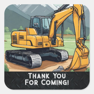 Sticker Carré Excavateur Construction Équipement Digger Annivers