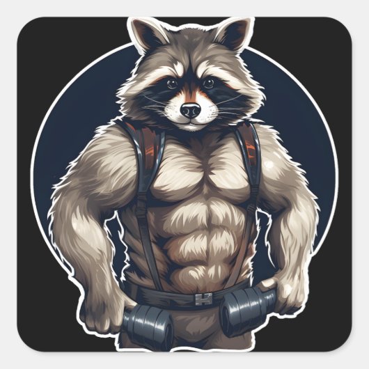 Sticker Carré Exercice GYM Raccoon (Devant)