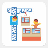 Sticker Carré Exploitant De Grue Et Travailleur De Construction (Devant)