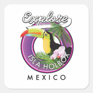 Sticker Carré explorer Isla Holbox plage mexique voyage patch Po