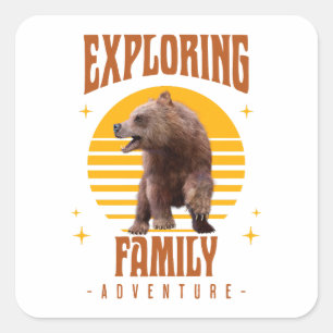 Sticker Carré Explorer l'aventure de vacances vintage de la fami