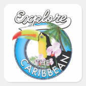 Sticker Carré Explorez le patch de voyage des Caraïbes. Bouton (Devant)