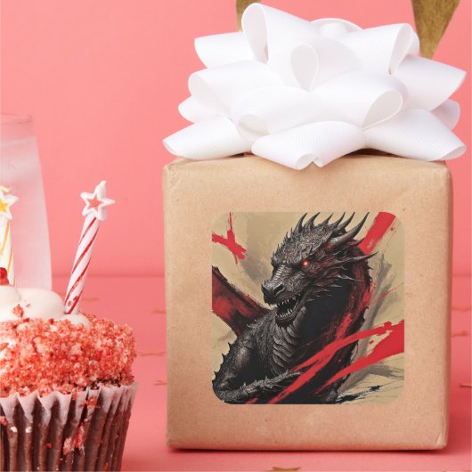 Sticker Carré Expressionnisme Abstrait Dragon (Fête)