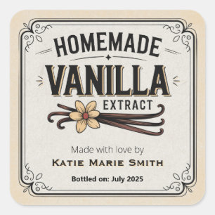 Sticker Carré Extrait de vanille fait maison vintage