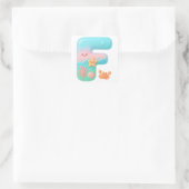 Sticker Carré "F" Cute Bubble Letter - Underwater Sea Creature A (Sac)