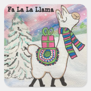 Sticker Carré Fa La La Llama Noël lunatique