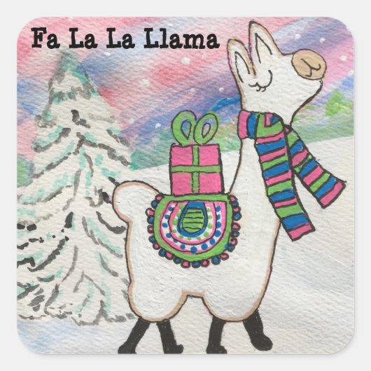Sticker Carré Fa La La Llama Noël lunatique (Devant)
