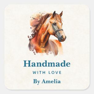 Sticker Carré Fabriqué à la main avec amour Beau Sorrel Horse Po