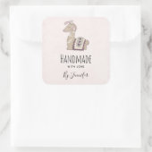 Sticker Carré Fabriqué à la main avec amour Cute Llama portant u (Sac)