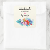 Sticker Carré Fabriqué à la main avec amour - Fleurs tropicales  (Sac)