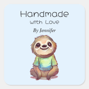 Sticker Carré Fabriqué à la main avec amour mignonne Sloth porta