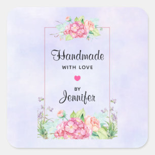 Sticker Carré Fabriqué à la main avec l'Aimer rose Aquarelle Cad