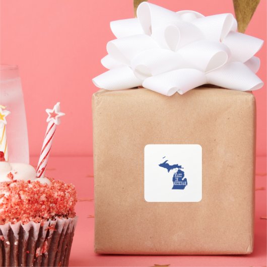 Sticker Carré Fabriqué Au Michigan En Forme Bleu Michigander (Fête)