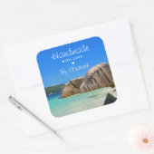 Sticker Carré Fabriqué avec amour Belle Mer Tropicale Côte Roche (Enveloppe)