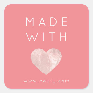 Sticker Carré Fabriqué Avec Amour Coeur rose Nom Web Simplement 
