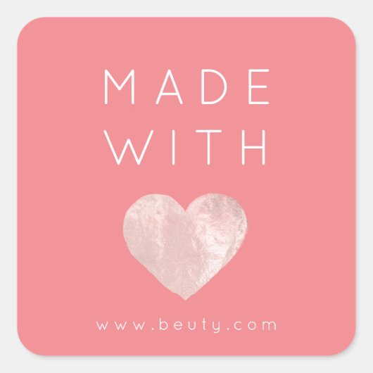 Sticker Carré Fabriqué Avec Amour Coeur rose Nom Web Simplement  (Devant)