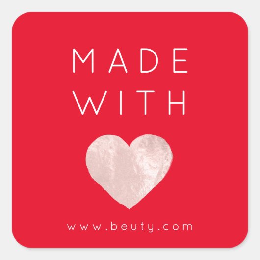 Sticker Carré Fabriqué Avec Amour Coeur rose Nom Web Simplement (Devant)