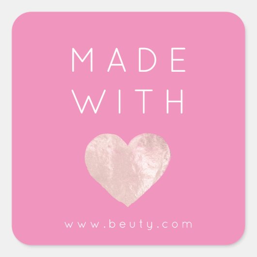 Sticker Carré Fabriqué Avec Amour Coeur rose Nom Web Simplement  (Devant)