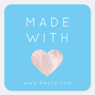 Sticker Carré Fabriqué Avec Amour Coeur rose Nom Web Simplement