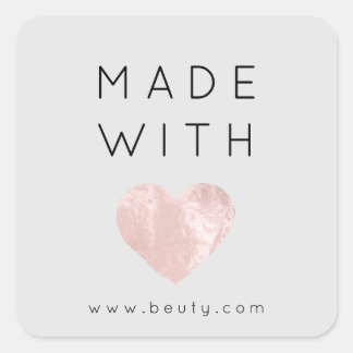 Sticker Carré Fabriqué Avec Amour Coeur Rose Rose Nom Web Simply