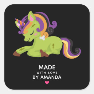 Sticker Carré Fabriqué avec amour Cute Frankenstein Unicorn Hall