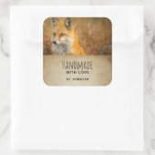 Sticker Carré Fabriqué avec amour mignon Red Fox Wilderness Phot (Sac)