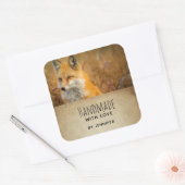 Sticker Carré Fabriqué avec amour mignon Red Fox Wilderness Phot (Enveloppe)