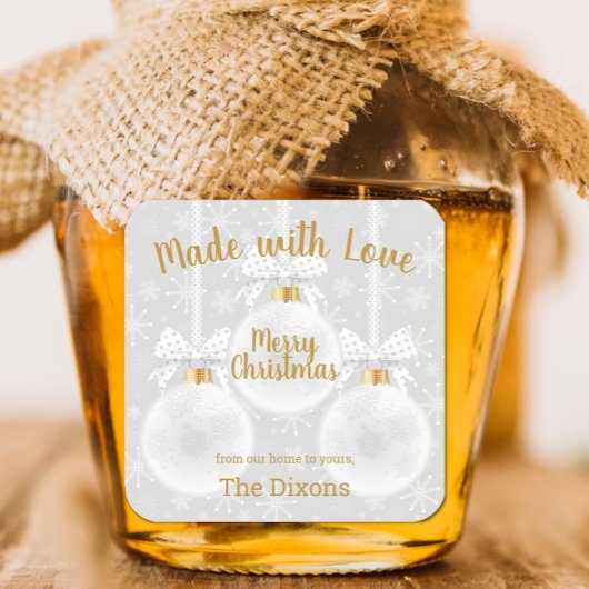 Sticker Carré Fabriqué avec amour Ornements de Noël faits maison