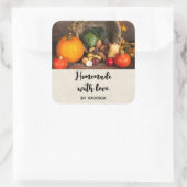 Sticker Carré Fabriqué avec amour Rustique Thanksgiving Table ph (Sac)