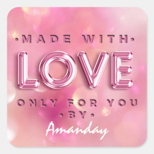 Sticker Carré Fabriqué Avec Amour Seulement Pour Vous Par Nom Ba