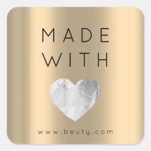 Sticker Carré Fabriqué Avec Le Coeur Amoureux Sepia Gold Nom Web