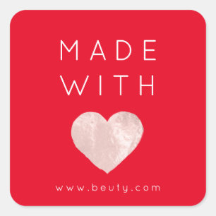 Sticker Carré Fabriqué avec le coeur d'amour rose Nom Web Simple